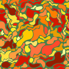 Colorful abstract spots seamless pattern, green background. Vector design colors shape, flat drops and smudges.