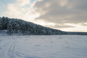 Snow russian winter. Beautiful landscape at that cold time when the nature had been frozen. Nature is resting.