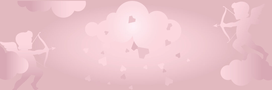 Elegant romantic Background. Template with decor Hearts and Angels. Romantic promotion Flyer, Banner. Vector.