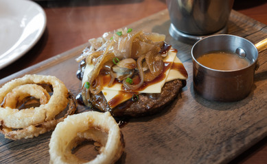 Ground chopped beef steak.