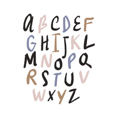 English vector nursery alphabet. Lettering, isolated letters