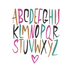 English vector nursery alphabet. Lettering, isolated letters