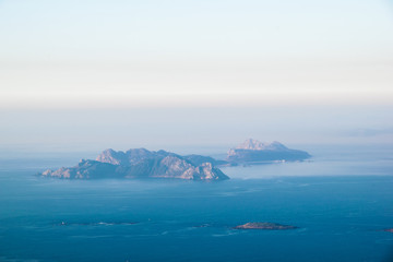 Aerial view of the Cies islands. The C&iacute;es Islands are an archipelago off the coast of Pontevedra in Galicia (Spain)
