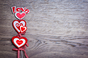 Heart's on wood background