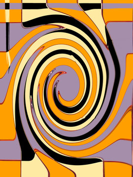 Ilustraci&oacute;n de forma redondeada y forma de espiral ligeramente alargada en varios colores naranja, negro, p&uacute;rpura y amarillo