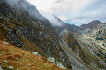 walking above clouds in slovakian Tatra mountains