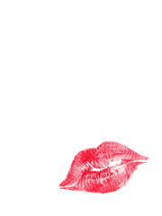 Lipstick kiss isolated on white background with plenty space for text. Valentines Day concept