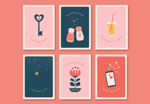Illustrated Love-Themed Greeting Card Set