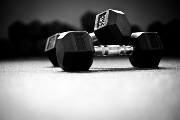  Weight-lifting in a crossfit gym Dumbells