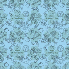 contour illustration seamless pattern_4_on the theme of St. Patricks day celebration, from the outline drawings of the festive theme background can be changed