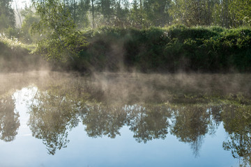 misty morning by the lake