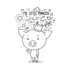 My little princess. Cute piggy in crown.