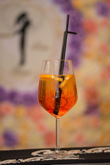 fresh coktail at the wedding party with straw