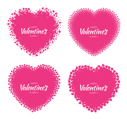 Set  of Love heart silhouette frames from pink hearts pattern isolated on white background. Valentines Day card design.  Vector illustration EPS10