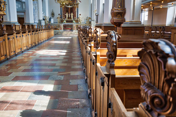 Copenhagen, Denmark-August 1, 2018: Copenhagen, church interior in historic city center