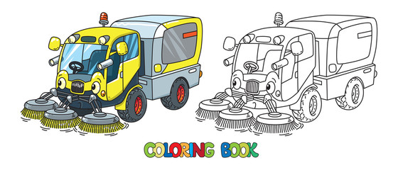 Funny small sweeper car with eyes coloring book