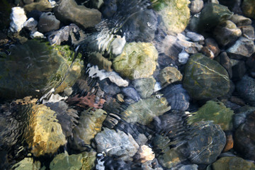 multi-colored stones in the shallow sea