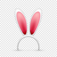 Easter bunny ears. Pink and white mask with rabbit ear. Spring seasonal cute hat. April, March holidays.