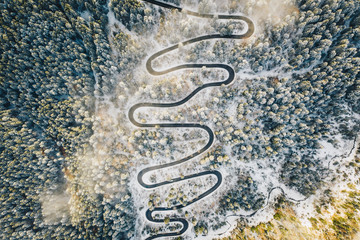 Transalpina extreme road in winter time aerial view - 245013227