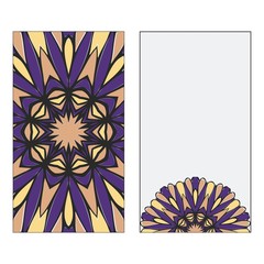 Purple, yellow color Set of two Indian country mandala ornament concept. Ethnic design, on festive and background. Vector background. Card or invitation. Islam, arabic, indian, ottoman motifs.