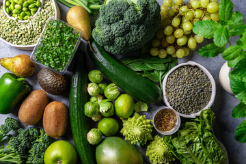 Variety of Green Vegetables and Fruits