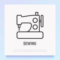 Sewing machine thin line icon. Modern vector illustration for tailor logo.