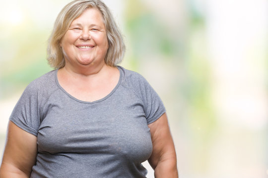 Senior plus size caucasian woman over isolated background with a happy and cool smile on face. Lucky person.