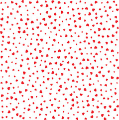 Vector Valentines day card seamless pattern with red small hearts isolated on white background for textile, cloth, fabric.  Design backdrop for Wedding Invitation Card. Vector illustration EPS10