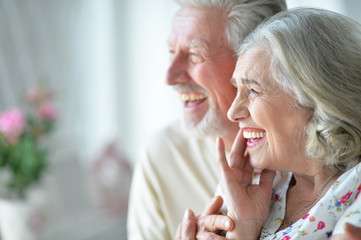 Obraz na płótnie Canvas portrait of a happy senior couple at home