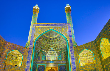 The tiled facade of Shah Mosque in Isfahan, Iran