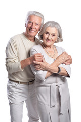 Portrait of happy  senior couple  on  white background