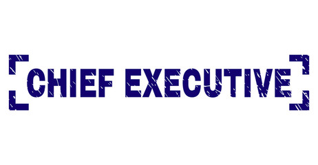 CHIEF EXECUTIVE caption seal print with corroded texture. Text label is placed inside corners. Blue vector rubber print of CHIEF EXECUTIVE with grunge texture.