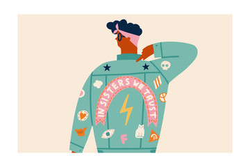 International women day card with women or girl in jeans