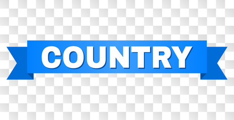 COUNTRY text on a ribbon. Designed with white title and blue stripe. Vector banner with COUNTRY tag on a transparent background.