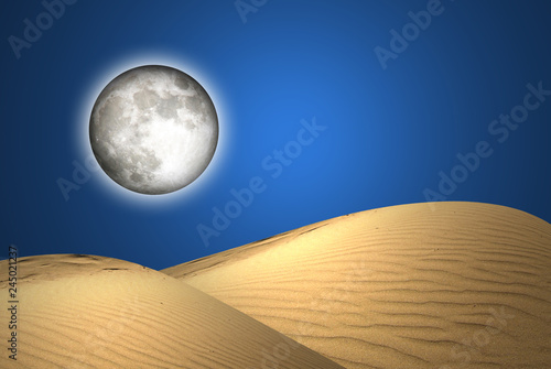 Desierto Arena Dunas Luna Llena Cielo Azul Iluminado