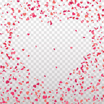 Happy St. Valentine's Day card with heart from red and pink paper confetti on transparent background.