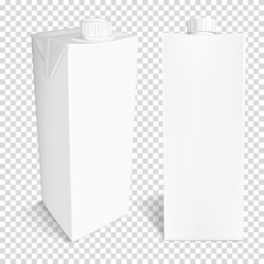 White cardboard package set for beverage, juice and milk, isolated.