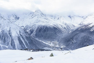 The view from the mountain Mussa-Achitara in the resort village of Dombay