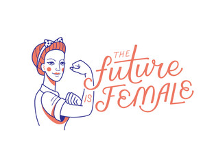 Vector illustration with hand-lettering phrase -future is female - stylish print for poster or t-shirt