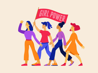 Vector illustration with phrase  girl power - feminist movement