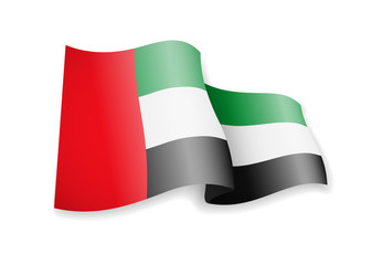 United Arab Emirates flag in the wind. Flag on white. Vector illustration