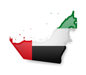 United Arab Emirates flag and outline of the country on a white background.