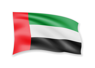 Waving United Arab Emirates Flag on white. Flag in the Wind.