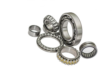 bearings, bearing, metal, roller, ball, various, background, ring, set, isolated, circle, round, part, spare, machine, steel, industrial, iron, stainless, technology, new, shiny, industry, illustratio