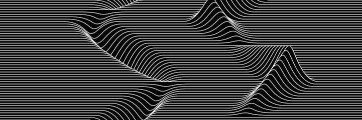 Abstract Black and White Geometric Pattern with Stripes. Linear Structural Texture of Artwork. Raster Illustration