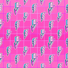 Lightning strikes seamless pattern. Bright pink background. 