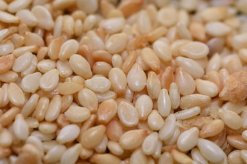 Closeup of lots of sesame seeds for background
