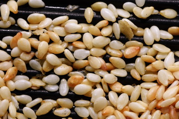 Closeup of lots of sesame seeds for background
