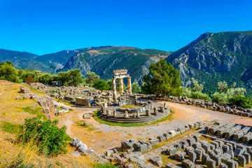 Ruins of temple of Athena Pronaia at Delphi, Greece
