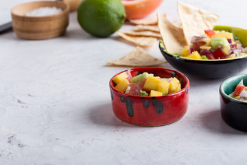 Mango avocado salsa with grapefruit and hot chili pepper